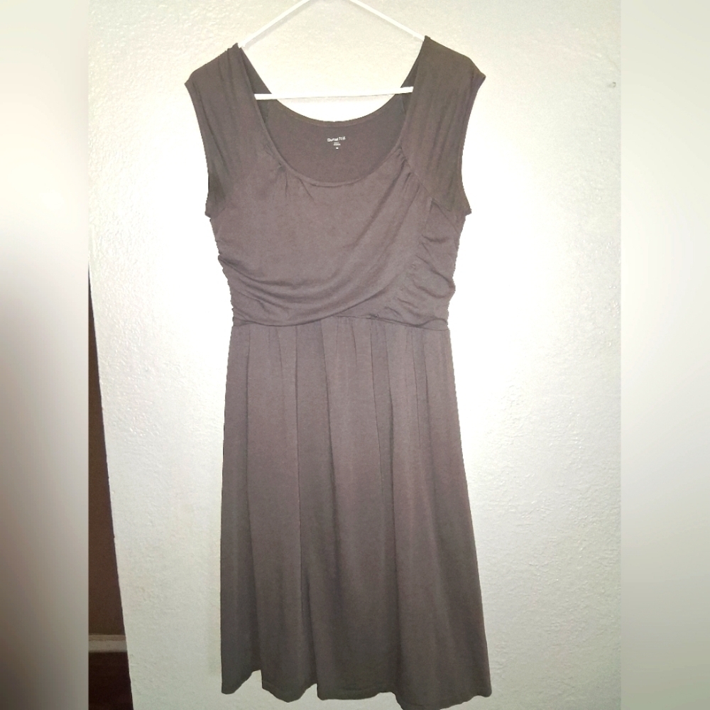 Garnet Hill Juliet Gray Faux Wrap Cotton Blend Cap Sleeve Mesh Lined Dress 02